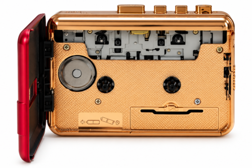 Opened Red-and-Gold Cassette Player