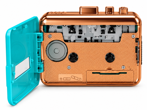 Retro Turquoise Cassette Player Open